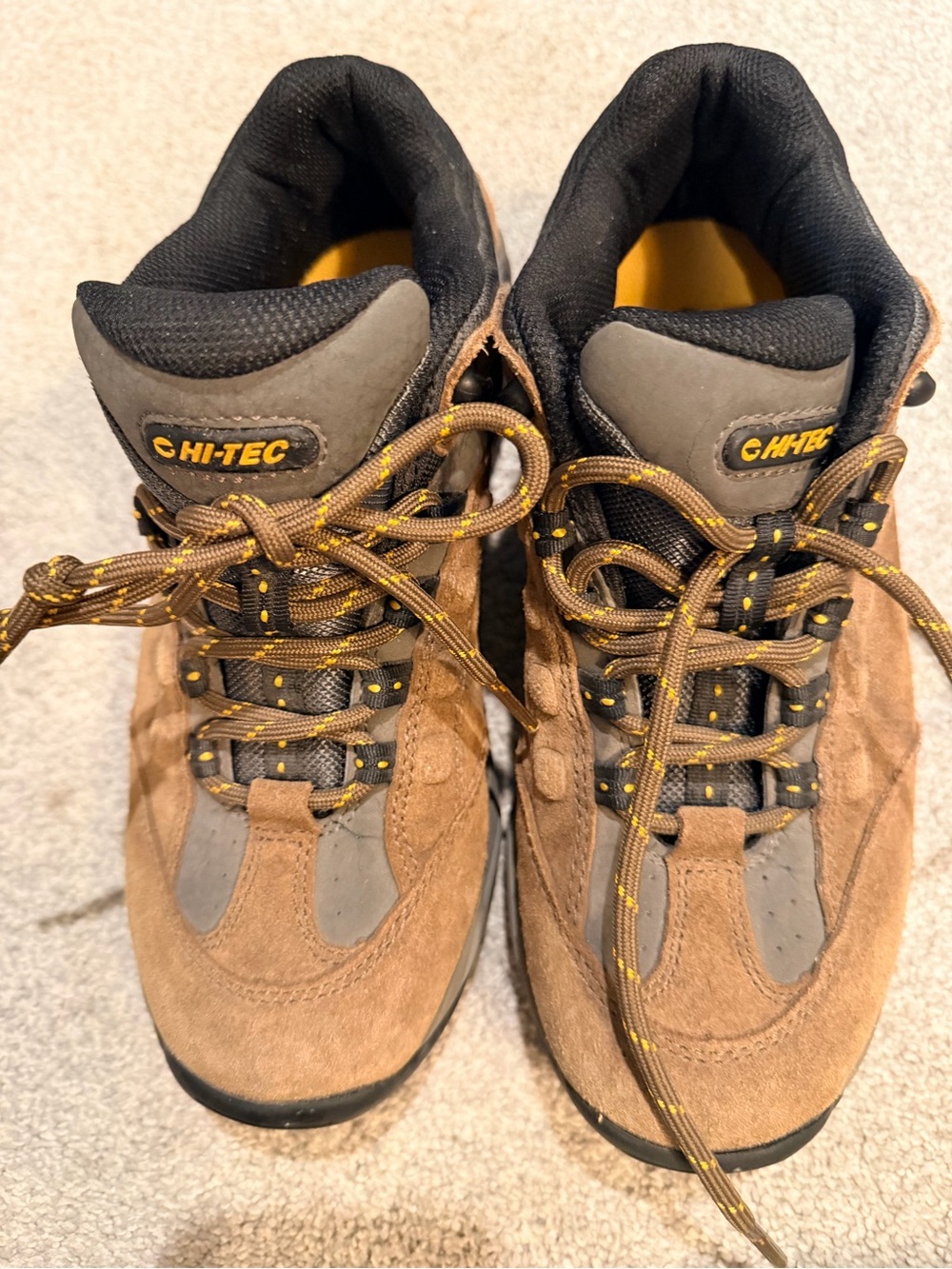 Hi-Tec Brown and Black Suede Hiking shoes with Yellow accents